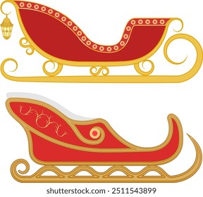 christmas winter santa sleigh flat style vector illustration isolated on white background