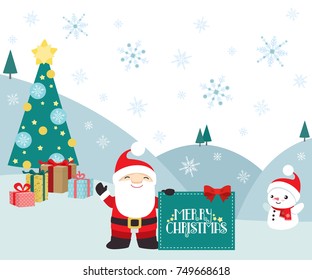 Christmas winter scene with Santa Claus and presents illustration