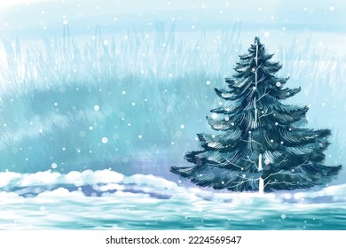 Christmas winter scenery of cold weather and frost christmas tree background