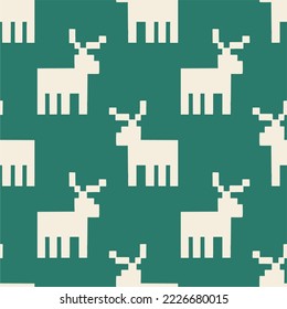 Navidad e invierno sin costura o tarjeta con ciervos - estilo escandinavo, minimalismo, arte de píxeles.