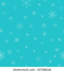 Christmas winter seamless pattern. Snowflakes with blue background. Vector illustration