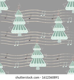  Christmas  Winter seamless pattern with christmas trees, Surface design for textile, fabric, wallpaper, wrapping, scrapbook and packaging. Vector
