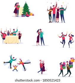 Christmas with winter seasonal activities illustrations collection
