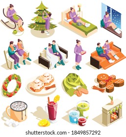 Christmas with winter seasonal activities sixteen vector illustrations collection