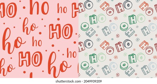 Christmas And Winter Seasonal Seamless Pattern Set. Seasonal Holiday Seamless Pattern With Text. Texture For Wallpaper, Web Page Background, Wrapping Paper