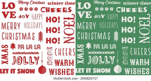 Christmas and winter seasonal seamless pattern set. seasonal holiday seamless pattern with text. texture for wallpaper, web page background, wrapping paper