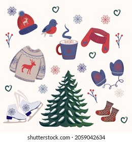 Christmas winter set with cloth bird mug and tree