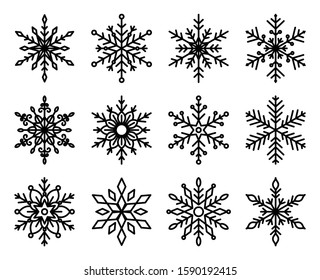 Christmas and winter snow flakes set vector, beautiful collection