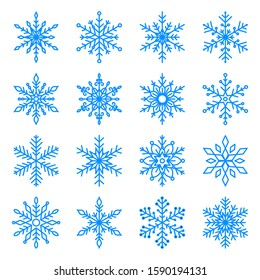 Christmas and winter snow flakes set vector, beautiful collection