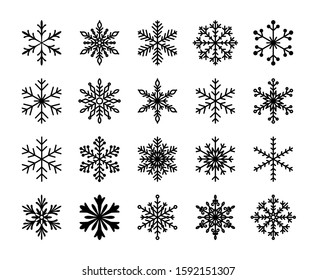 Black Snowflakes Silhouettes Cute Snowflakes Collection Stock Vector ...