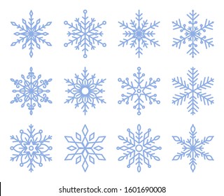 Christmas and winter snow flakes set vector, beautiful collection