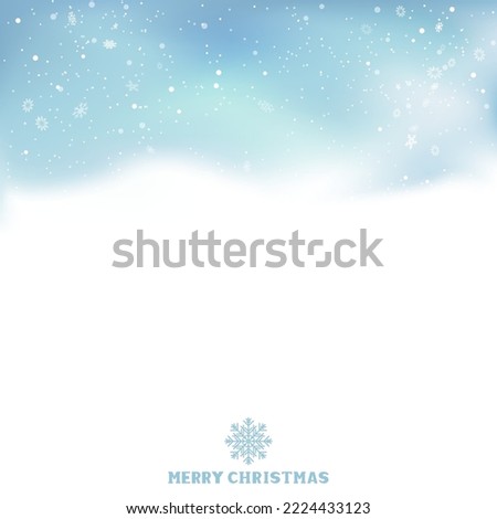 Christmas winter snow textarea template. Holiday wintry decoration blue and white background with falling snowflakes. New Year snowflake sky backdrop
