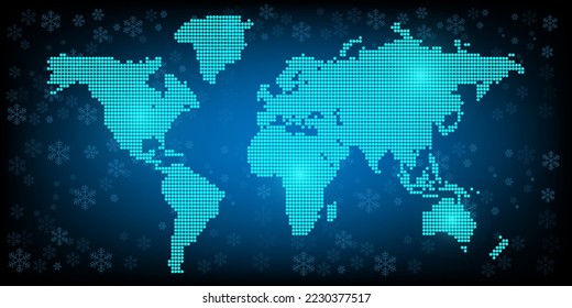 Christmas winter snow with world map futuristic pattern background celebration season holiday wrapping paper , greeting card for decorate premium product