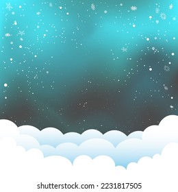 Christmas winter snowfall and night sky with clouds. Holiday snow decoration background