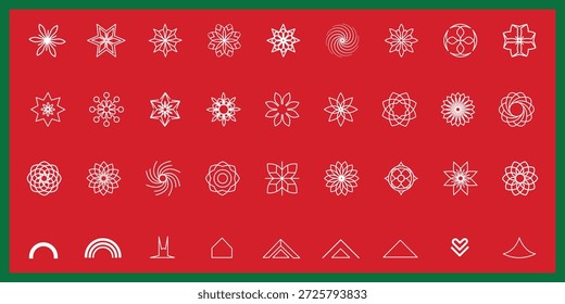 Navidad colección plana del Vector con los símbolos decorativos de las vacaciones, los Elementos festivos y los iconos del diseño estacional