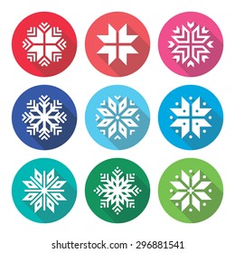 Christmas, winter snowflakes flat design icons set 