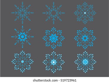 Christmas winter snowflakes vector set.