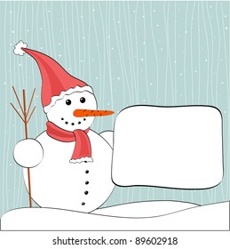 Christmas winter snowman and billboard