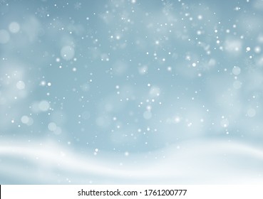 Christmas winter snowy landscape background. Winter snow dust background. Vector illustration EPS10