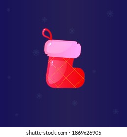 Christmas Winter Sock.  Red Icon. Simple Cute Colorful Vector Design