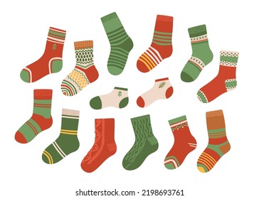 Christmas winter socks set flat design vector
