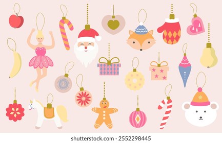 Christmas winter stickers collection with seasonal design, cute animals and elements for scrapbook. New year stickers