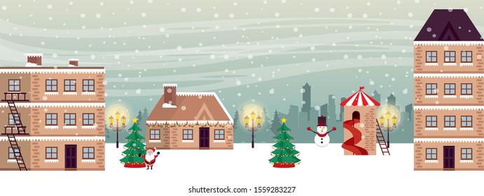 christmas winter street scene icons vector illustration design