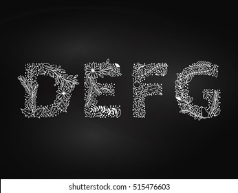 Christmas or Winter Themed Floral Alphabet in Chalkboard Style - Vector