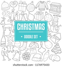 Christmas Winter Traditional Doodle Icons Sketch Hand Made Design Vector