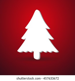 christmas winter tree modern paper like symbol on red background eps10