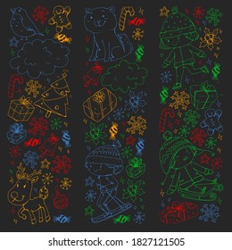 Fondo vectorial de invierno de Navidad con niños. Vacaciones para niños y deporte.