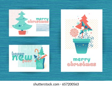 Christmas and winter vector cards, New Year postcards, flyers for seasonal promotion. 