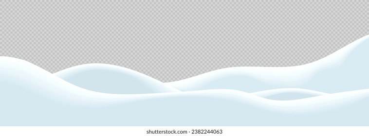 Christmas winter vector illustration of empty snowbanks field. Snow landscape, frozen hills, and snowdrifts decoration isolated on a transparent background