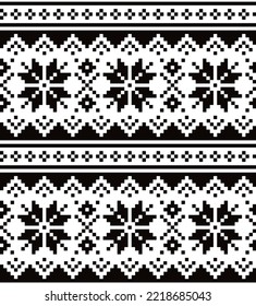 Christmas winter vector seamless black and white pattern with snowflakes, inspired by Sami people, Lapland folk art design, traditional knitting and embroidery

Nordic, Scandinavian Xmas decor