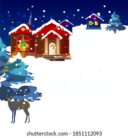 Christmas winter village background, night