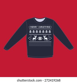 christmas winter warm sweater flat icon mockup with pixel deers