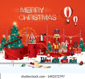 christmas winter wonderland greetings template vector/illustration