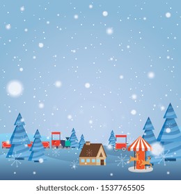 christmas winter wonderland with houses. vector illustration