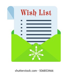 Christmas wish list. Concept of christmas list image. Flat vector cartoon illustration. Objects isolated on a white background.