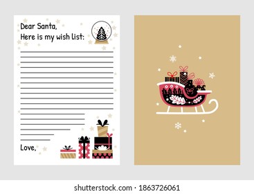 Christmas Wish List design template. Vector illustration. Hand drawn decor from holiday background. Printable design