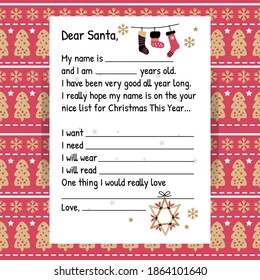Christmas Wish List design template. Vector illustration. Hand drawn decor from holiday background. Printable design