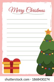 Christmas wish list with Christmas present and Christmas tree