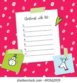 Christmas wish list template. Hand drawn elements.