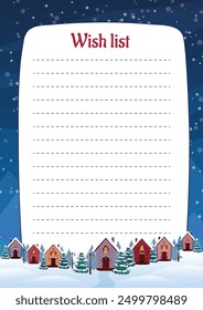 Christmas wish list template with holiday elements.  Vector illustration.