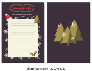 Plantilla de lista de deseos de Navidad en un fondo oscuro. Ilustración del vector