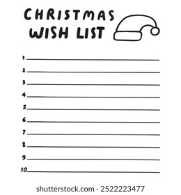 Christmas wish list. Template. Vector design. Holidays shopping. Illustration on white background.