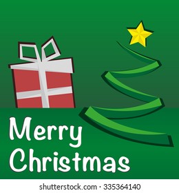 Christmas Wish with tree and red gift on green background