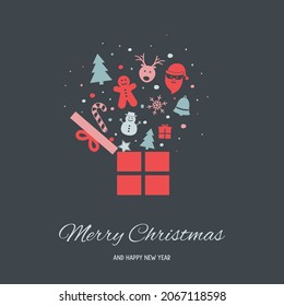 Christmas wishes with a box full of presents. Vector