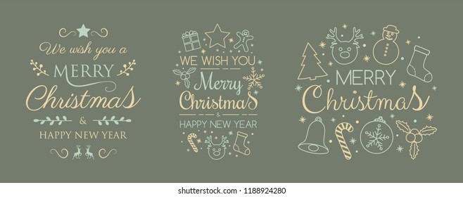 Christmas wishes with decorations - collection. Vector.