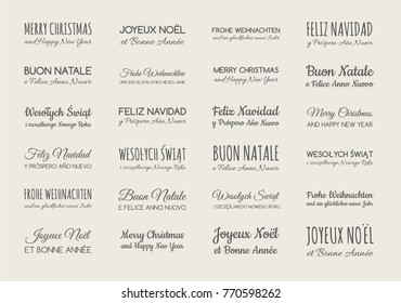 Christmas wishes in different languages. Collection of greetings. Vector.